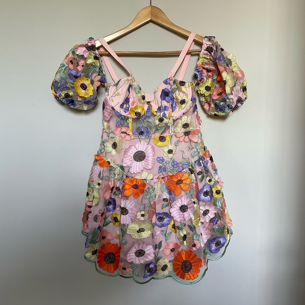 For Love & Lemons Prato Floral Mini Dress in Multi - Picture 4 of 14